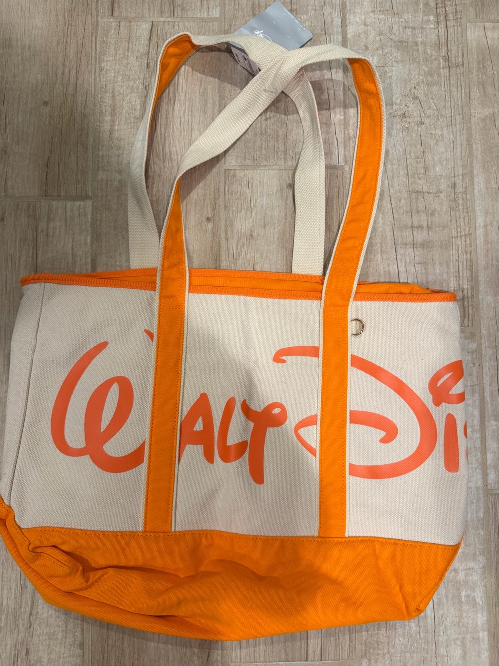 Disney logo mania Cream Canvas Tote with Bright Orange Trim